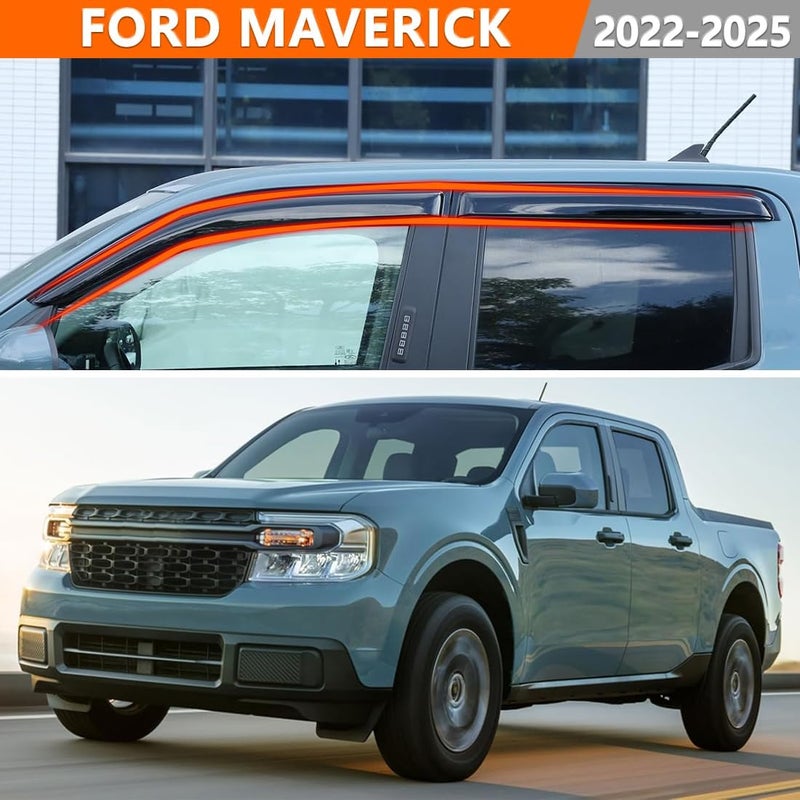LONGKEES 4PCS in-Channel Window Visor Rain Guards Compatible with 2022-2025 Ford Maverick Front and Rear Wind Deflectors Weather Shields - Image 2